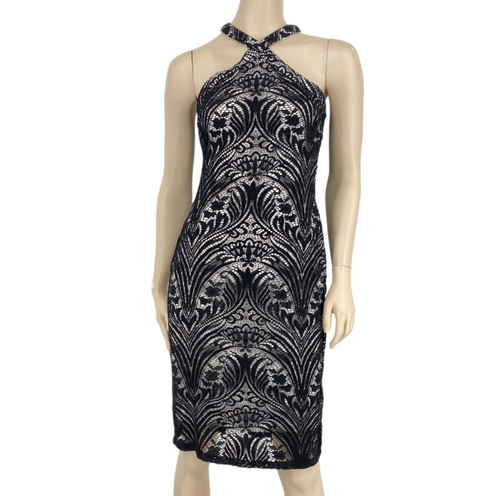 Guess Lace Overlay Criss Cross Knee Length Dress​​​​